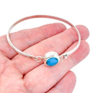 Vintage Mexico Sterling Silver 925 Turquoise Round Bangle Bracelet 7"